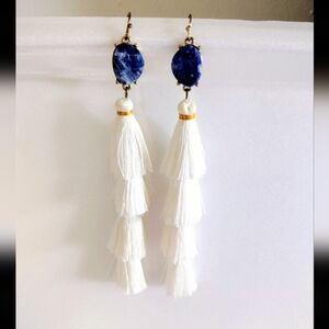 Bohemian Tassel Earrings with a Bue Gemstone